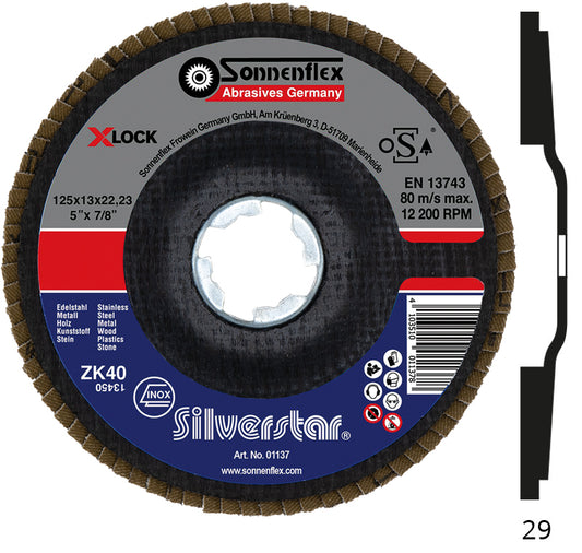 Flap Disc QTY 10 125mm (5") 60 grit, 80 grit Sonnenflex Silverstar